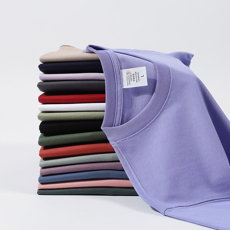 260g32 double yarn cotton heavy Japanese European station sweater men's loose Tide brand solid color round neck T-Shirt wholesale