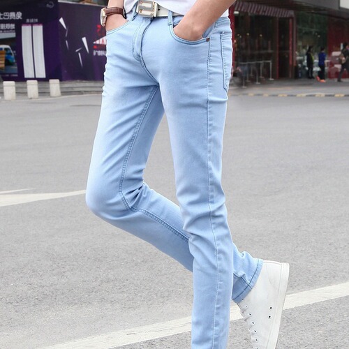 Summer Stretch Color Jeans Korean Style Slim Fit Men's Tight Pants Boys Teenage Pants Thin Model