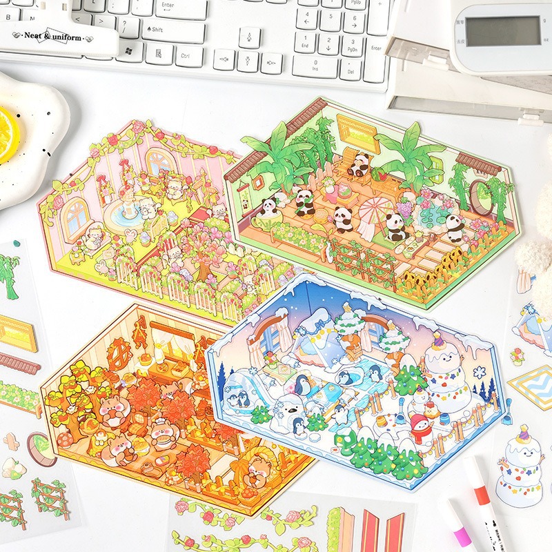 Nuevas pegatinas de paisaje en miniatura, pegatinas de facturación de bricolaje para niños y niñas, pegatinas de escena 3D al por mayor