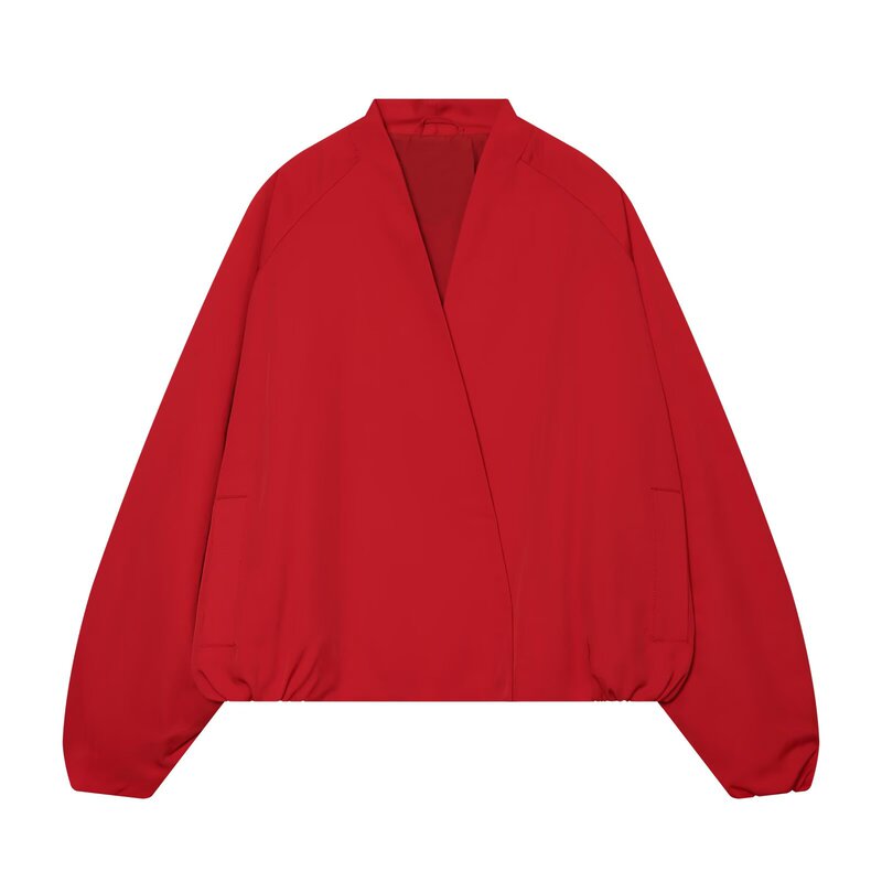 Myst&Za Cross-Border Women's Clothing French-Style Double-Breasted Snap-Button V-Neck Bubble Long-Sleeve Bomber Jacket 5247049
