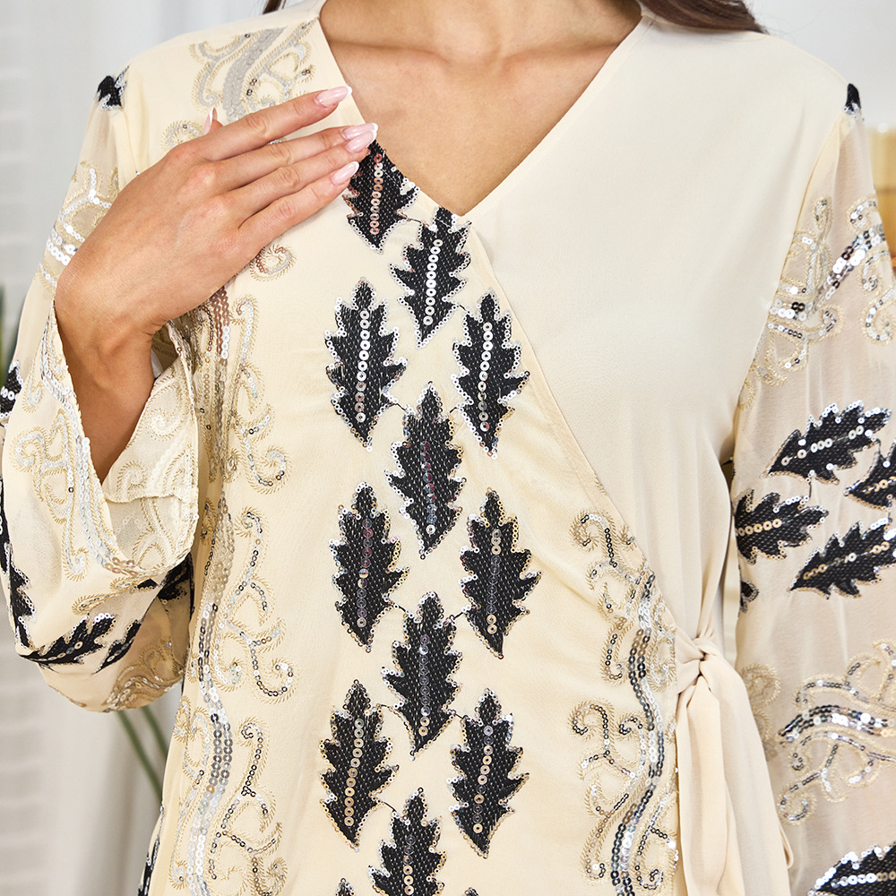 New Cross-border Dubai Abaya Clothing, Abaya, Middle Eastern Dress, Long-sleeved Sequined Arabic Gown_ecoleips.com