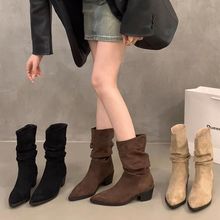 粗跟复古堆堆马丁靴女2025新款卡其色瘦瘦法式洋气小短靴春秋单靴