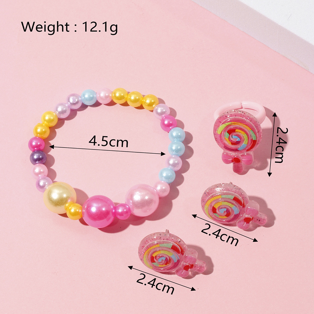 Cute Candy Plastic Beaded Girl's Rings Bracelets Earrings 1 Set display picture 3