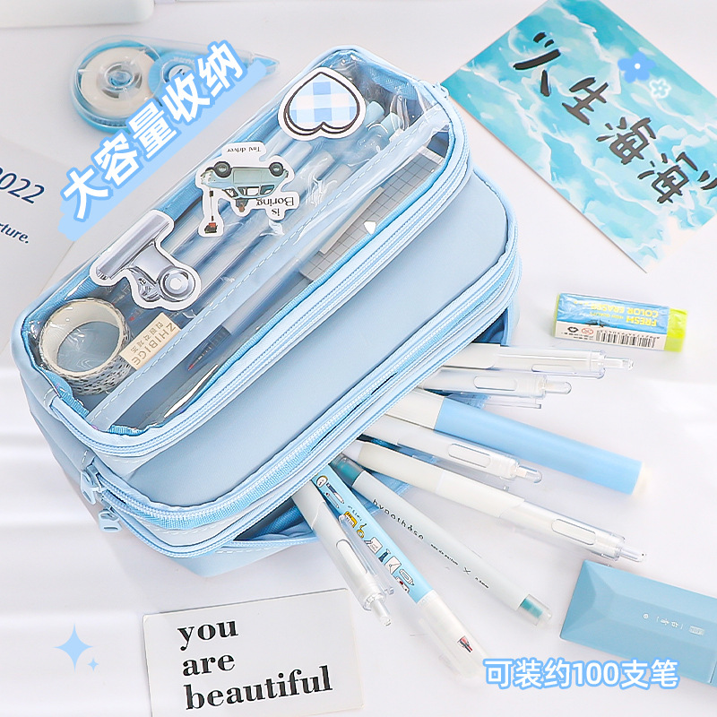 O00 nueva bolsa de lápices simple de gran capacidad color sólido 2024 nueva bolsa de almacenamiento de escuela primaria y secundaria creativa y linda