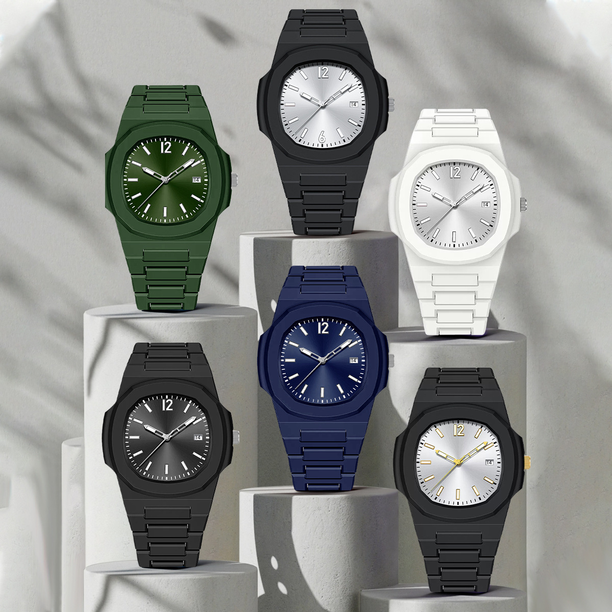 Tomi Set Box Casual Fashion Men's Watch Plastic Strap Exquisite Matte Oil Calendar Quartz Watch Men's Watch Set