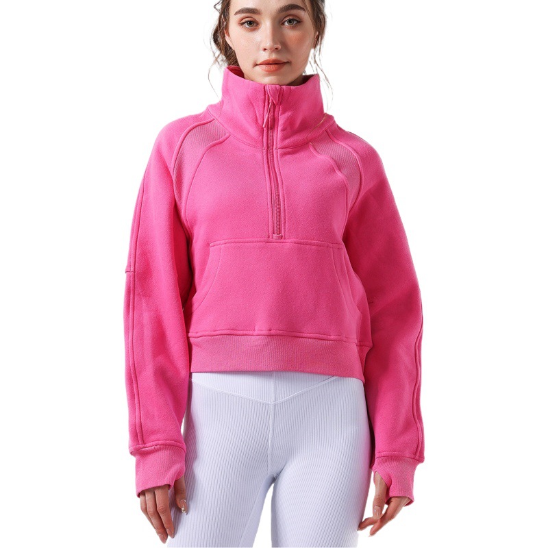 Lulu Half-Zip Sweatshirt Autumn and Winter Fleece-Lined Hooded Sports Jacket Women's Loose Casual Yoga Top Versatile