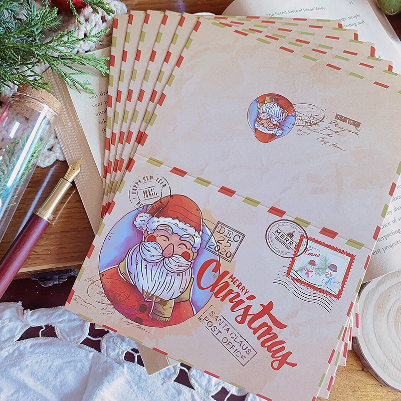 レトロ牛革クリスマスグリーティングカードクリスマスギフトカードかわいい漫画折り返しカード祝福メッセージカード封筒付き|undefined