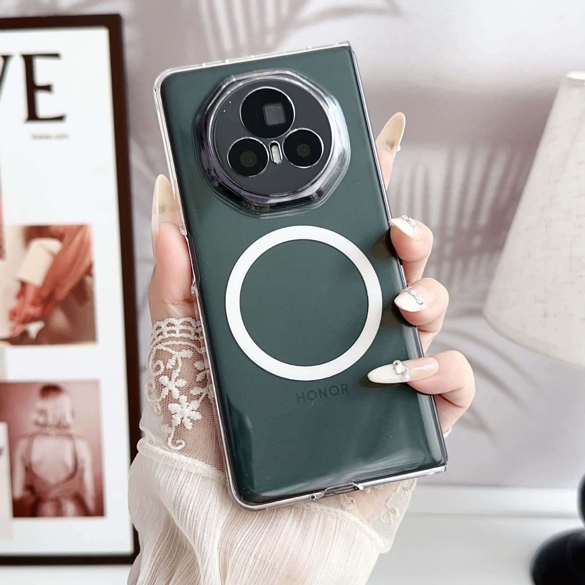 Funda magnética para teléfono plegable Honor Magic V5, con tacto de piel, carga inalámbrica, cobertura total y protección anticaídas. image 9
