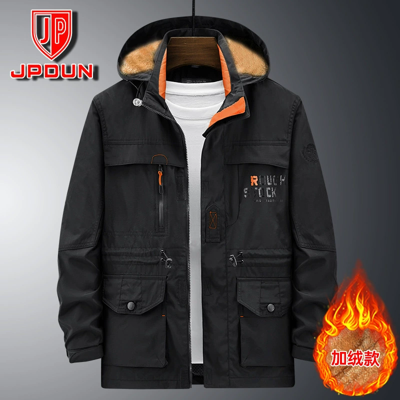 Осенне-зимняя мужская повседневная куртка на флисовой подкладке, ветрозащитная свободная Мужская куртка с хлопковой подкладкой, Теплая мужская куртка больших размеров с несколькими карманами