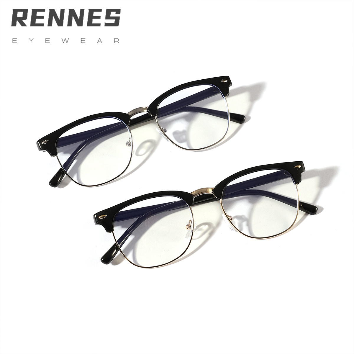 Gafas a prueba de luz azul de estilo empresarial de caja simple transfronteriza para hombres y mujeres, gafas de montura de miopía para estudiantes de metal