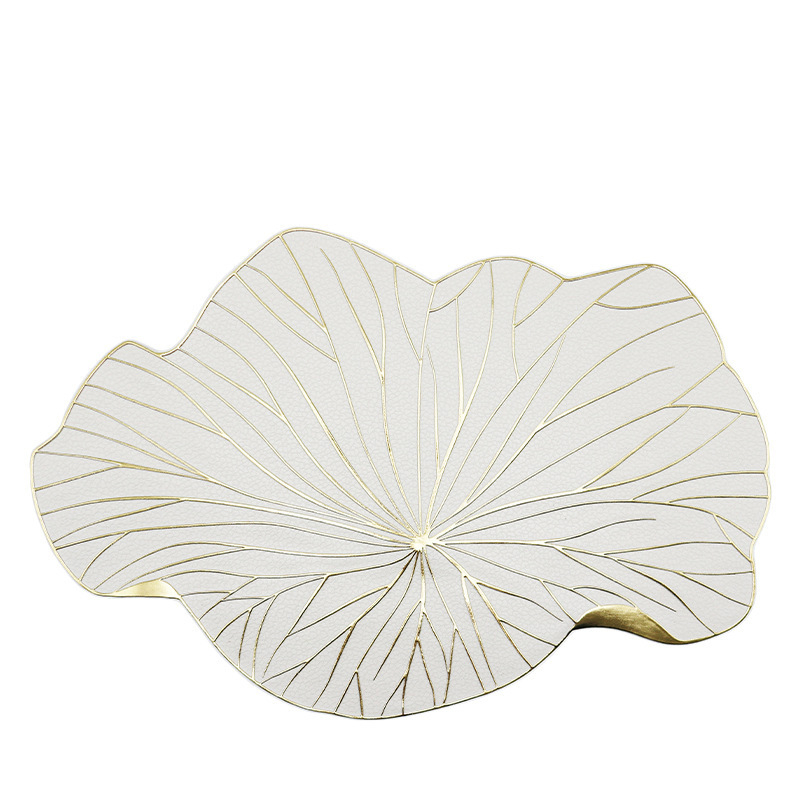 Nuevo mantel de oro con hoja de loto, juego de té chino, pvc, tapete de mesa impermeable y antideslizante, tapete de mesa de aislamiento térmico, posavasos de comida occidental, fácil de limpiar