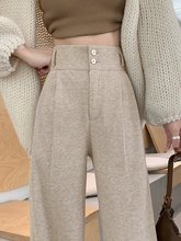 人字纹毛呢阔腿裤女2025新款秋冬加绒直筒裤子窄版休闲垂感西装裤