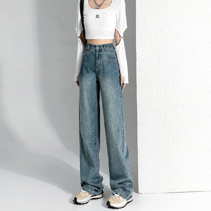 Women's High-Waisted Wide Leg Jeans Black Loose Fit Slimming Spring Style Korean Straight Leg Floor Length Trendy Fashionable_ecoleips.com