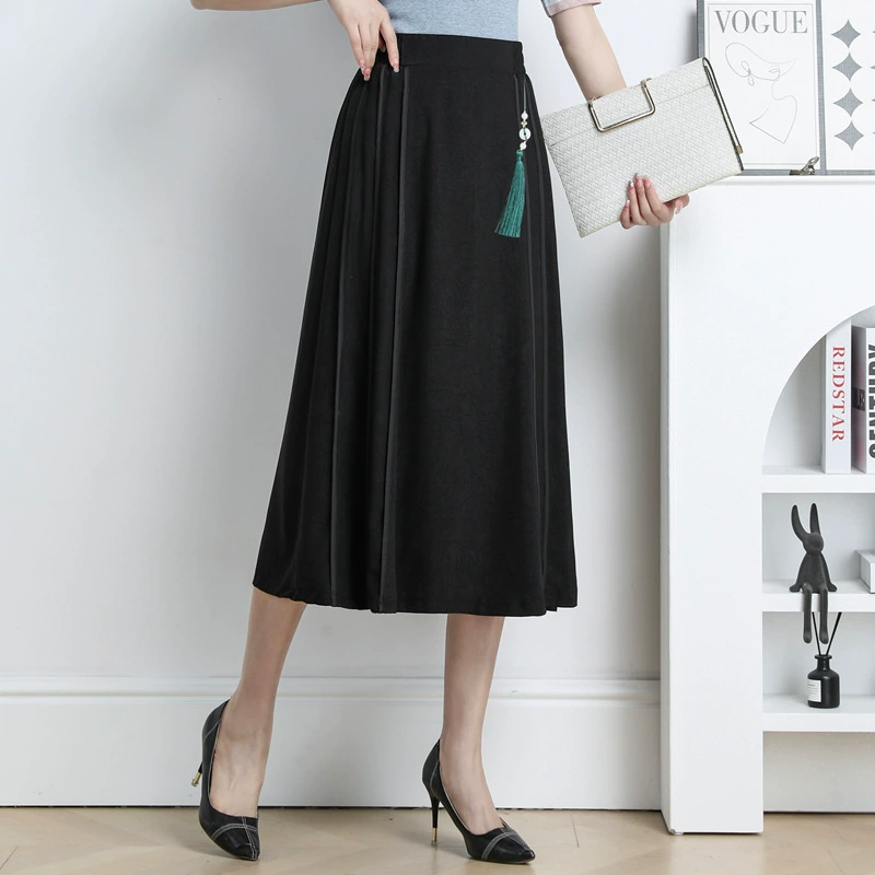Модная юбка-трапеция в китайском стиле для женщин, лето 2025, новая элегантная тонкая плиссированная юбка средней длины с высокой талией