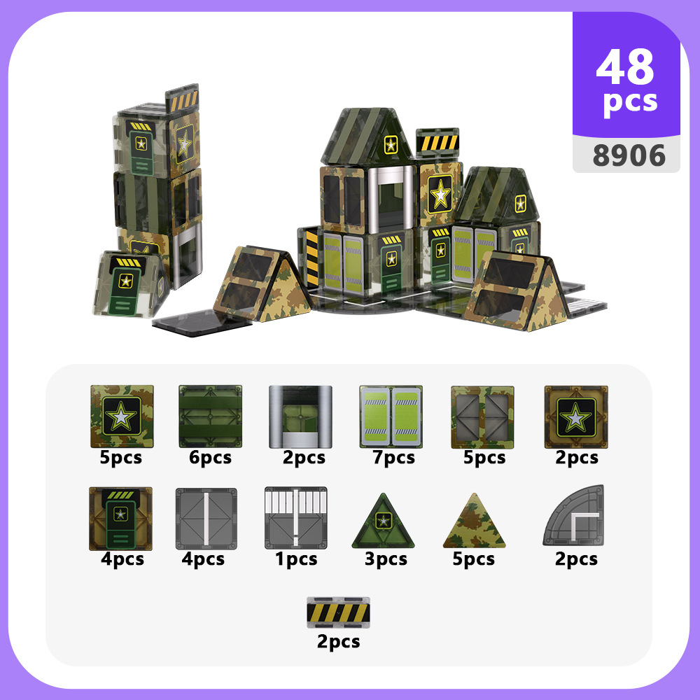 Bloques magnéticos transfronterizos de campo magnético con tema militar para construir un conjunto de azulejos magnéticos impresos compatibles con lámina magnética de ventana de color de 7,5 cm image 7