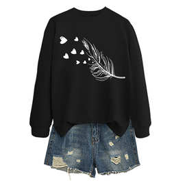 外贸亚马逊跨境创意羽毛爱心图片舒适休闲卫衣 秋冬季休闲长袖