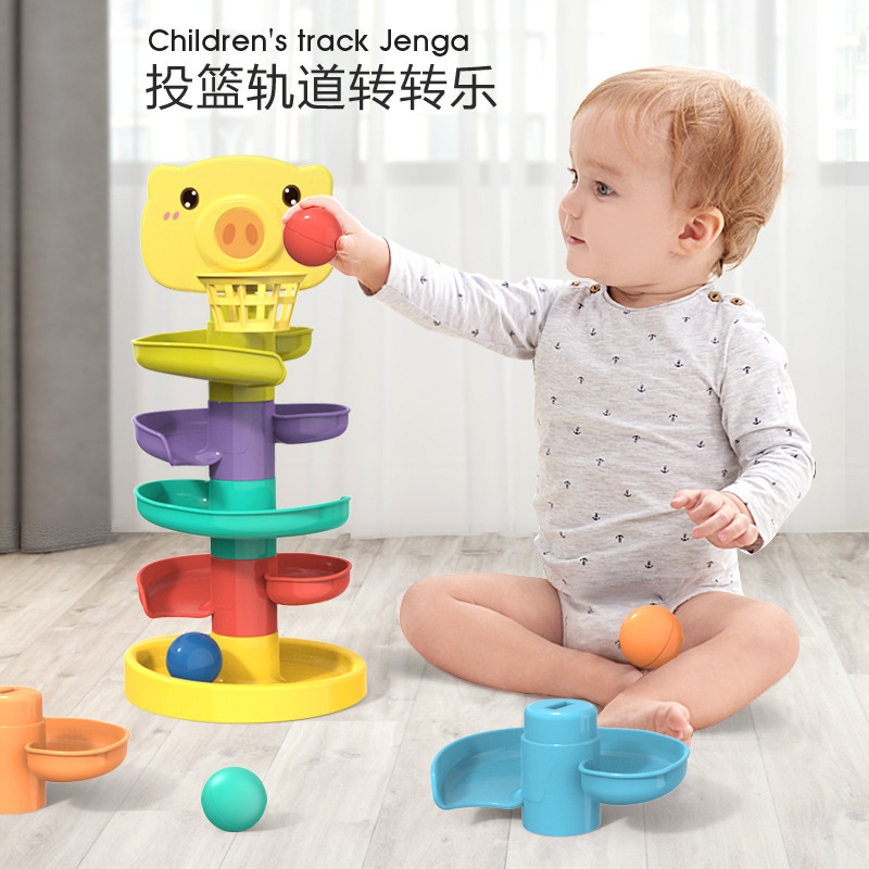 Baby educational early education toys Jenga for more than 6 months 0-3 years old baby shooting transfer track rolling ball