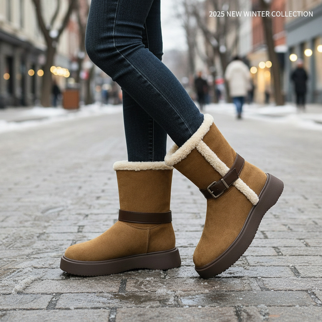 Botas de nieve de moda con botas de cinturón cómodas de fondo grueso para mujeres 2026 invierno nuevas botas de algodón calientes redondas para mujeres image 1
