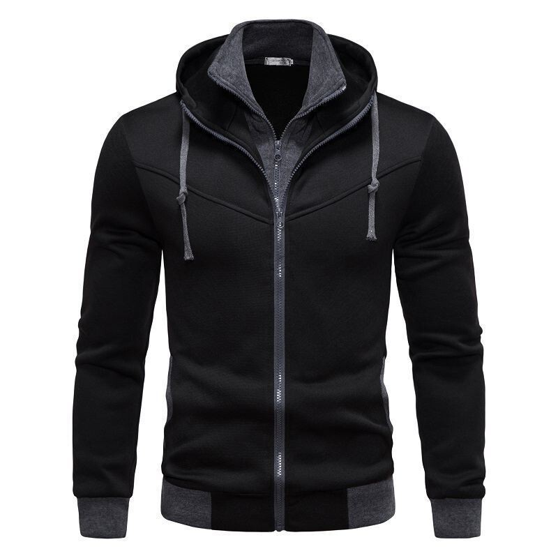 2024 Foreign Trade Cross-border Men's Sweater Fashion Casual Fake Two-piece Slim-fit Contrast Color Hooded Cardigan Men's New Sweater 2024 Foreign Trade Cross-border Men's Sweater Fashion Casual Fake Two-piece Slim-fit Contrast Color Hooded Cardigan Men's New Sweater