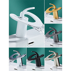 創意個性瀑布式洗手池水龍頭冷熱衛生間浴室櫃檯上洗臉盆龍頭黃銅