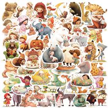 52张童话梦境动物插画贴纸可DIY装饰吉他水杯笔记本防水原创不侵