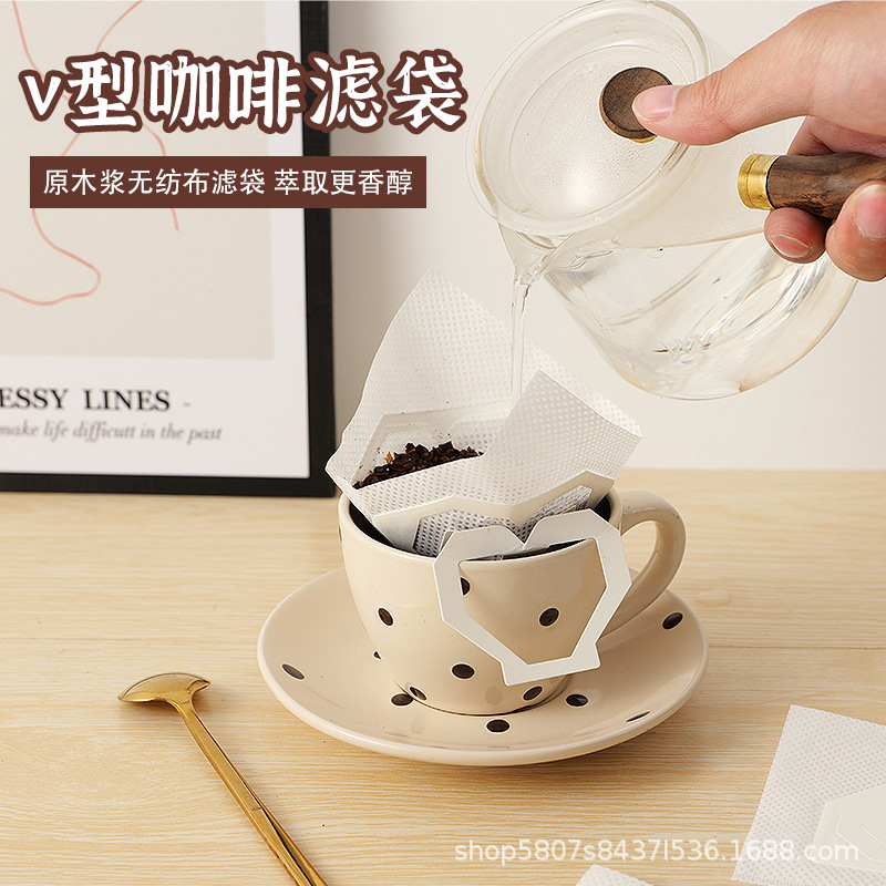 V-Shaped Hanging Ear Coffee Filter Bag Hand-Brewed Hanging Ear Filter Bag Food Grade Filter Paper Thickeneded Filter Bag Hanging Ear Filter Bag 30 Pieces