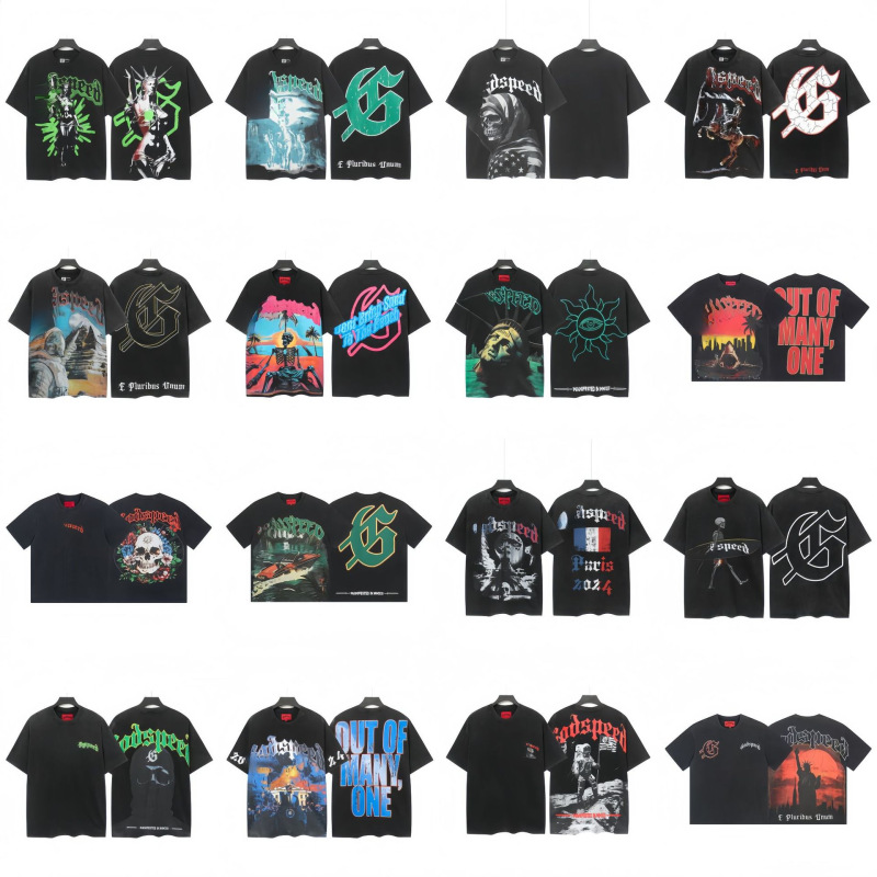 25ss アメリカのトレンディなブランド GOD ロックバンド ヒップホップ レタープリント 半袖 高品質 コットン Tシャツ カップル同スタイル|undefined
