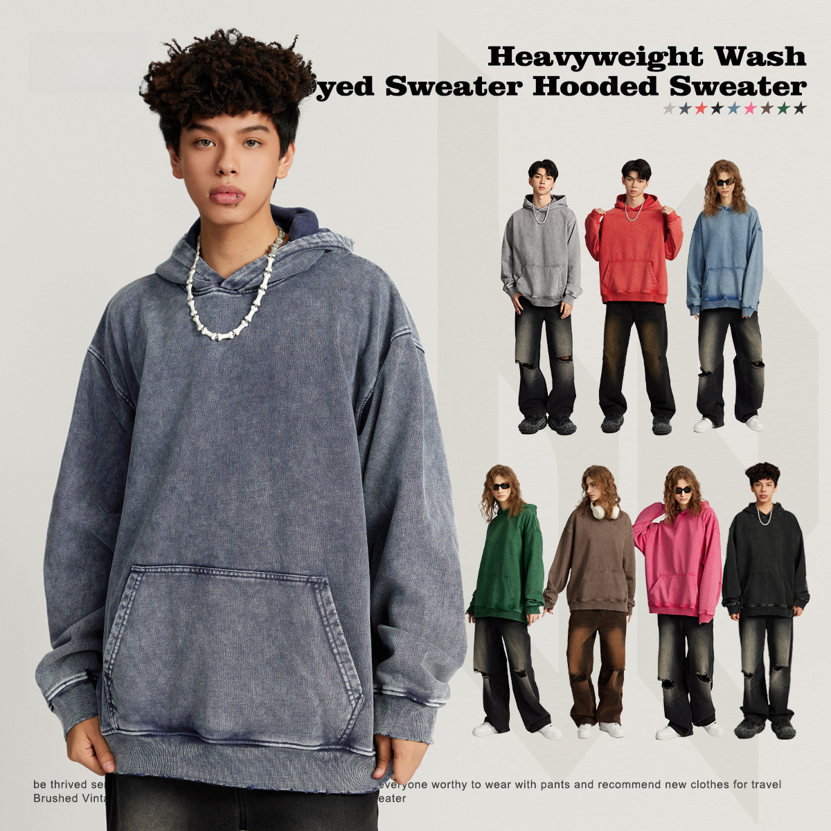 BE Men's Clothing | 2025 Early Autumn American High Street Heavy Street Heavy Brands Shoulder Underwear Base Sweater Round Neck Sweater Men