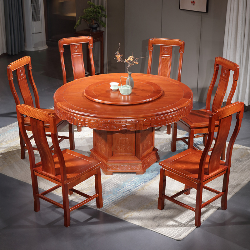 Golden Rosewood Dining Table Pineapple Wood Antique Carved Round Table Mahogany Solid Wood Round Table Restaurant Dining Table Chinese Style Home