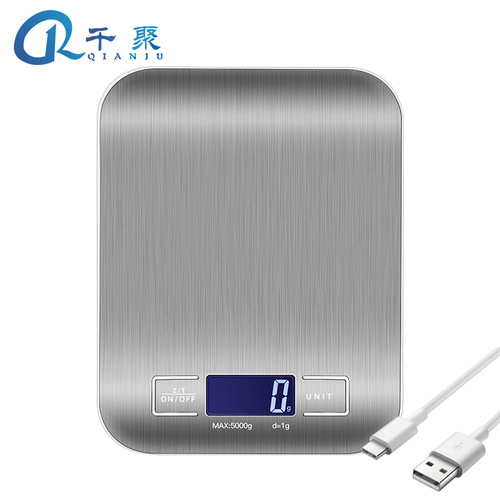 Home kitchen scale rechargeable stainless steel electronic scale 10kg food scale gram scale baking kitchen scale high accuracy