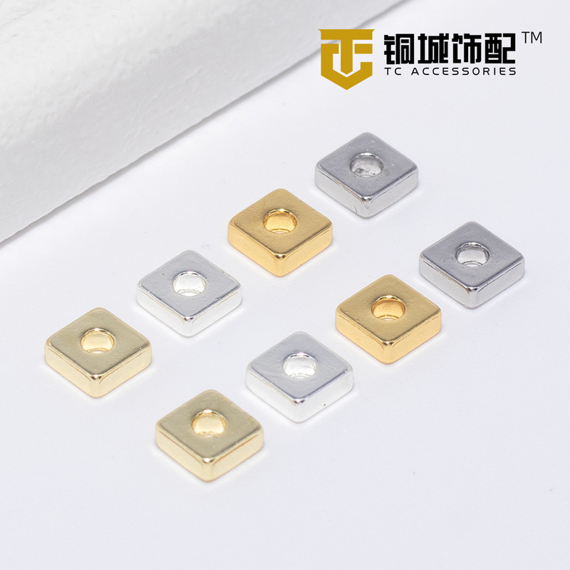 14K bag gold square spacer high color plated real gold square bracelet accessories diy handmade beaded necklace spacer