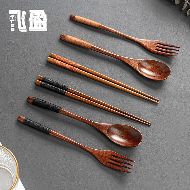 레이저 레터링 나무 숟가락과 포크 젓가락 세트 도매 난무 오래 된 페인트 스푼 젓가락 포크 3 피스 공장 도매