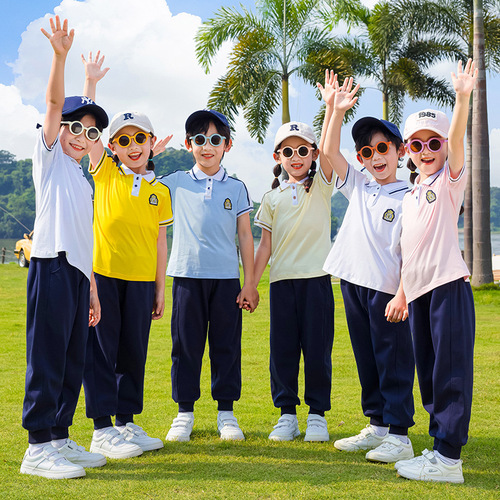 Summer College Style Girls' School Uniform Dress Set Blue Set Pure Cotton Long Sleeve Top and Pants