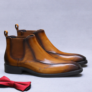 [Big Sale] High-Top Men's Chelsea Boots Cowhide Genuine Leather British Style Martin Boots Business Casual Trendy Men's Shoes