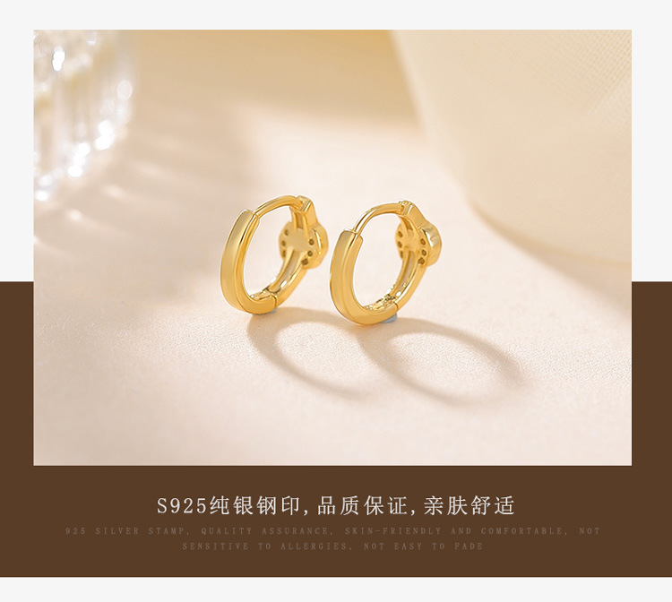 Bông tai bạc S925 mạ vàng hình khóa Như Ý đính đá pha lê — Bạc chi tiết 5