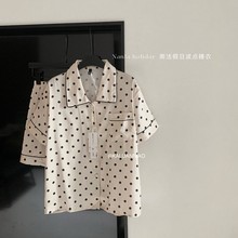 南法假日波点套装2件套夏季轻奢冰丝短袖短裤开衫睡衣家居服女士