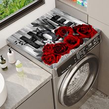 跨境新款玫瑰木板印花防尘垫家用洗衣机烘干机顶部吸水防滑防晒垫