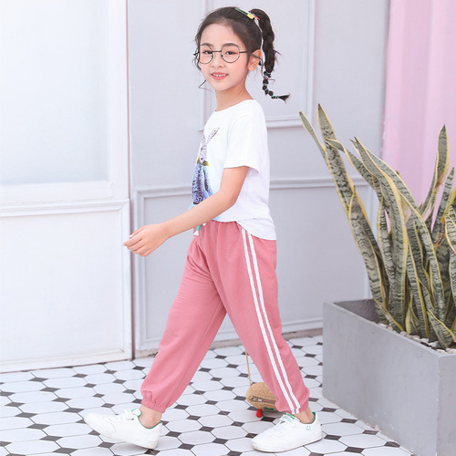 Children's Anti-mosquito Pants Summer  New Girls' Sports Pants Nine-Point Pants Korean Style Children's Clothing Medium and Big Children's Pants Wholesale