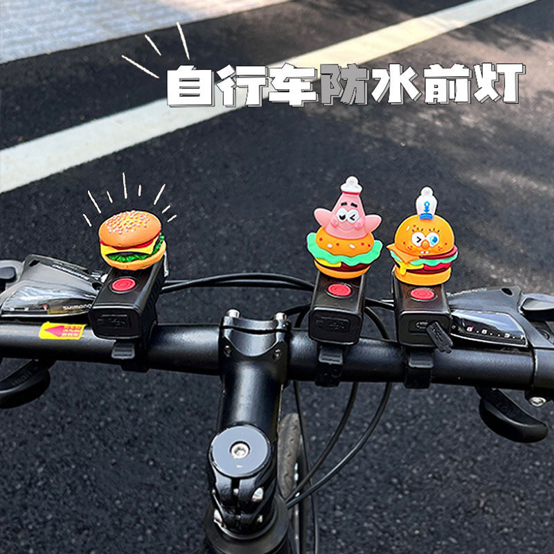 Pinocchio hamburger bicycle headlight children riding charging strong light lighting waterproof night mountain bike light