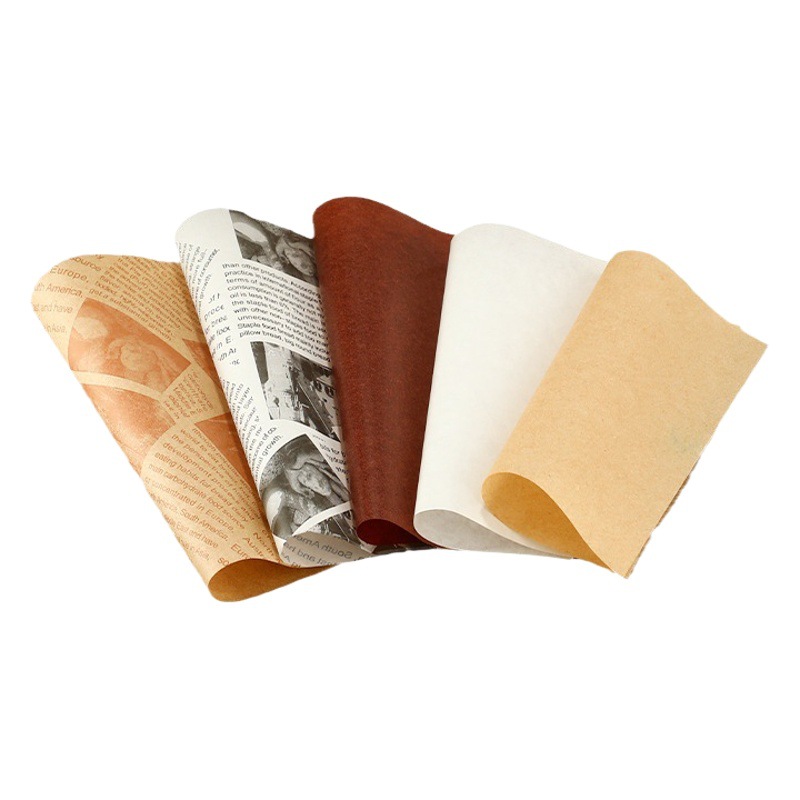 Papel a prueba de aceite de cocina de calidad alimentaria aceite absorbente de hornear papel de almohadilla de papel hamburguesa pollo frito a prueba de aceite papel de encerar papel de envolver de periódico inglés