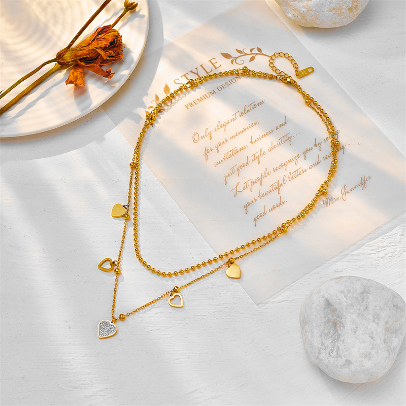 304 Stainless Steel Chain Material 1 Piece Quantity Daily, Shopping Occasion Elegant Lady Heart Shape Titanium Steel Plating Inlay Zircon Layered Necklaces