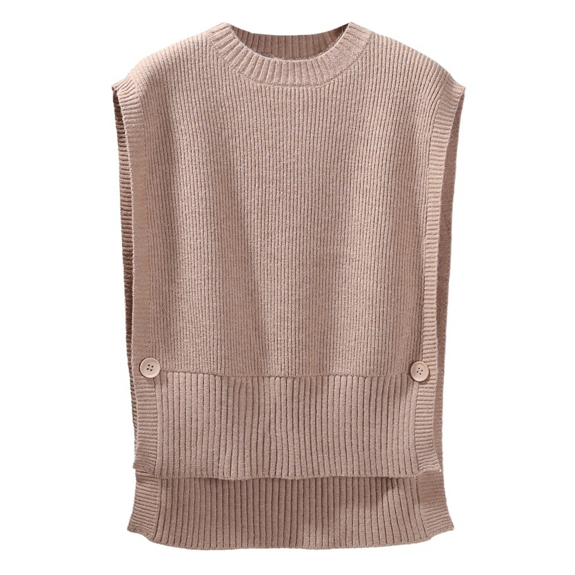 Chaleco de lana de punto de primavera y otoño de las mujeres de cuello redondo delgado chaleco exterior estilo de hong kong estilo coreano chaleco suéter de color sólido image 1