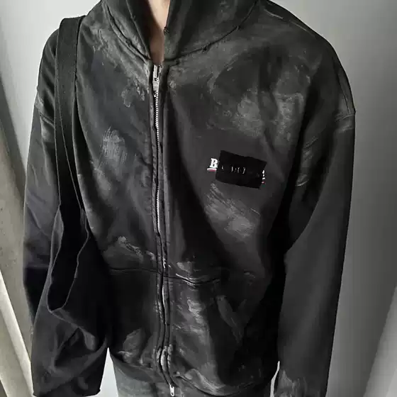 Correct Version Paris B Brand 25Ss New Cola Embroidery Black Laminated Hooded Zipper Sweatshirt Direct from Manufacturer