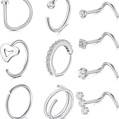 Piercing de nez en forme de l avec zircon coloré en titane_voghion.com
