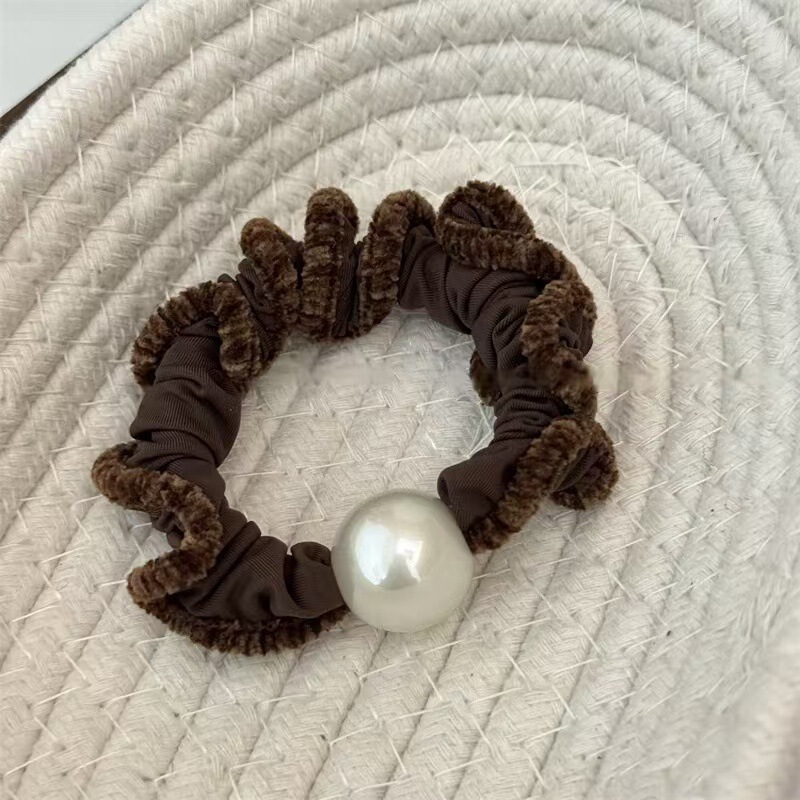 珍珠毛绒卷边发圈百搭高弹力布艺头绳女扎丸子头皮筋气质发绳蓬松|undefined