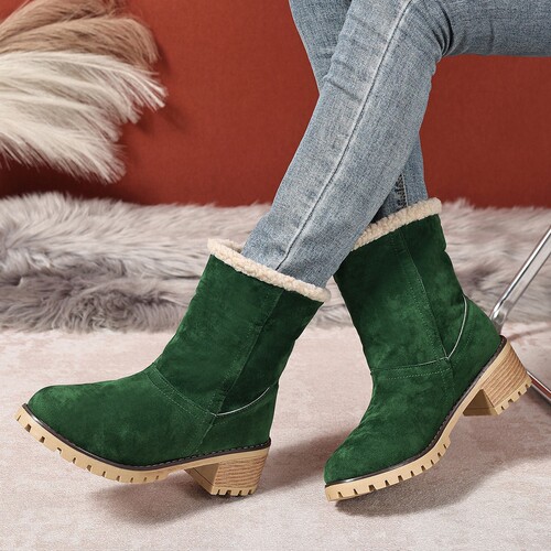 European and American warm middle-heeled cotton shoes in winter new large size two-wear thick heel and fluffy snow boots for women