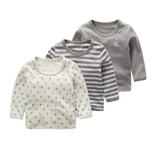New Songyou Xisongwu New Navy Style Grey Stretch Long Sleeve Autumn Clothes Undershirt Underwear for Boys and Girls