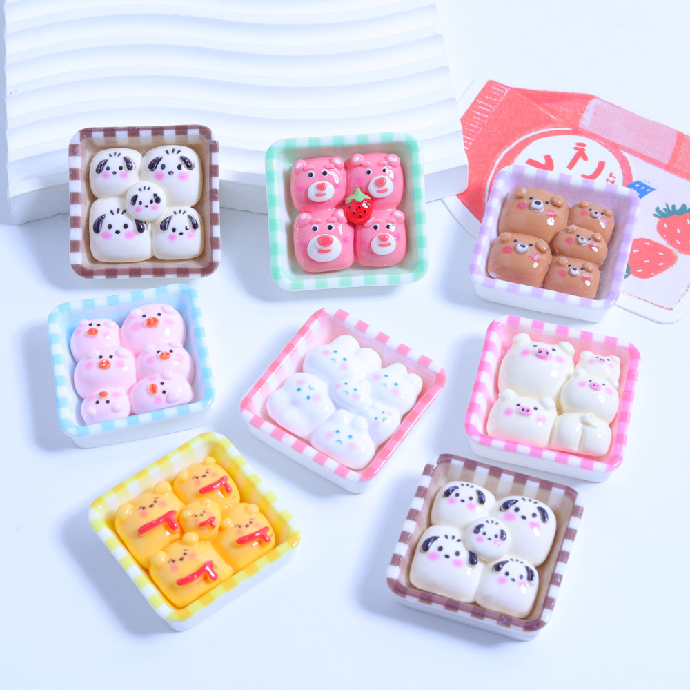 동물 접시 빵 밝은 DIY 크림 접착제 수제 휴대 전화 쉘 머리핀 머리 장식 소재 수지 액세서리 도매