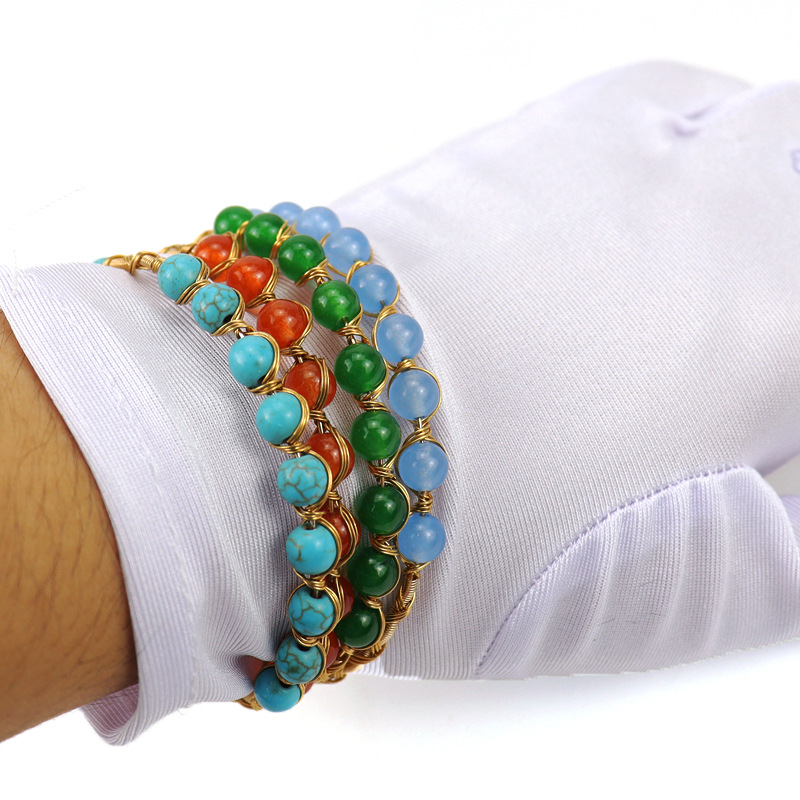 Retro Geometric natural stone Crystal Copper Handmade Bracelets 1 Piece