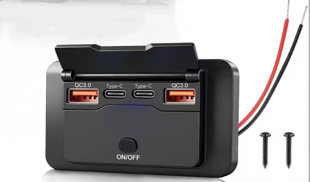 New Model Car/Bus 4-Port Modified USB Car Charger Dual Qc3.0+Pd Digital Display Voltmeter with Switch